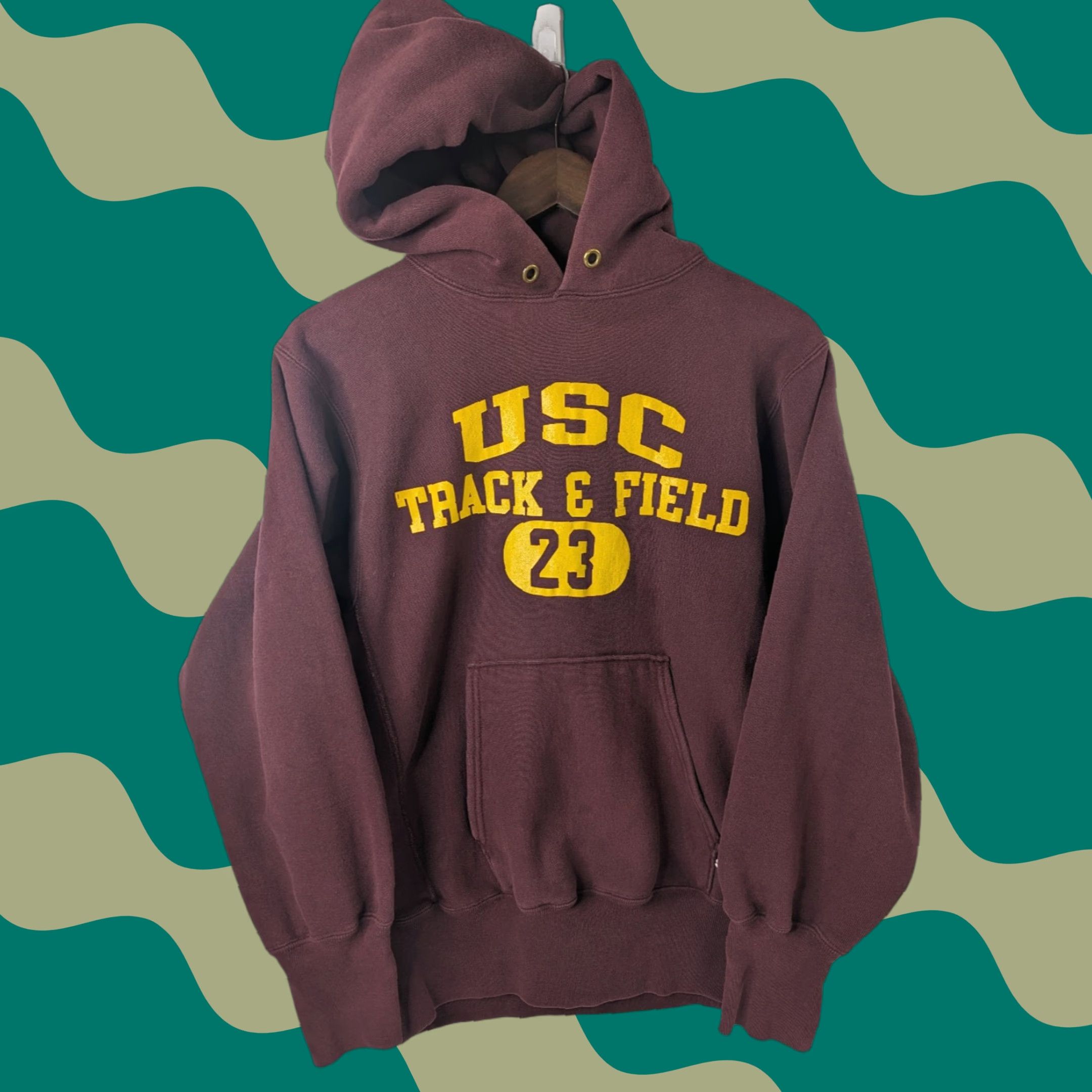 Champion VINTAGE Champion Reverse Weave Hoodie USC Trojans Football 80s 90s College USA Made Sz M Maroon Unisex Adults Boys Womens Size US M / EU 48-50 / 2 - 1 Thumbnail