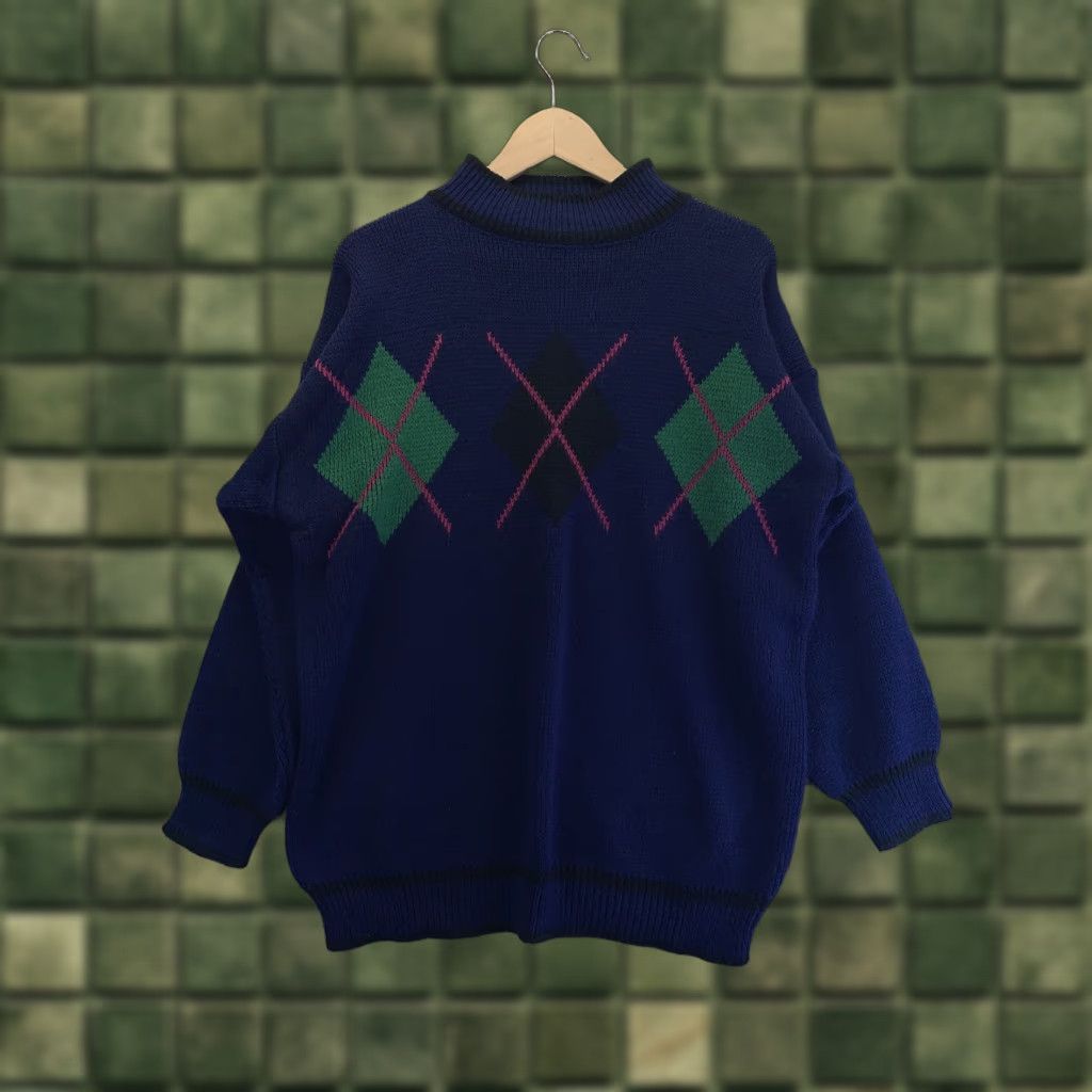 Vintage VINTAGE Gitano Argyle Blue Knit Sweater Shirt Womens M 1980-90s Size M / US 6-8 / IT 42-44 - 1 Thumbnail