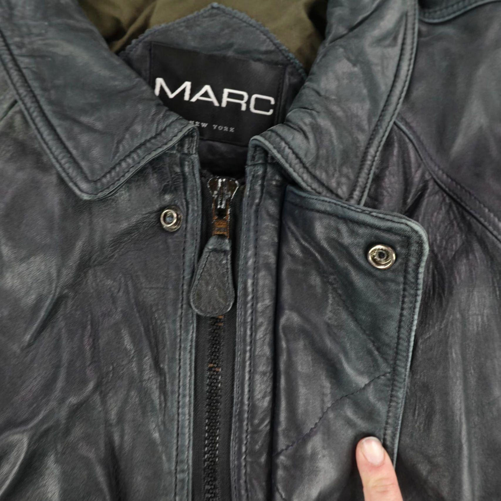 Vintage VINTAGE Marc New York Jacket Mens XL Tall Black Genuine Leather Coat Zip Snap Up 90s Biker Mens Size US XL / EU 56 / 4 - 7 Thumbnail