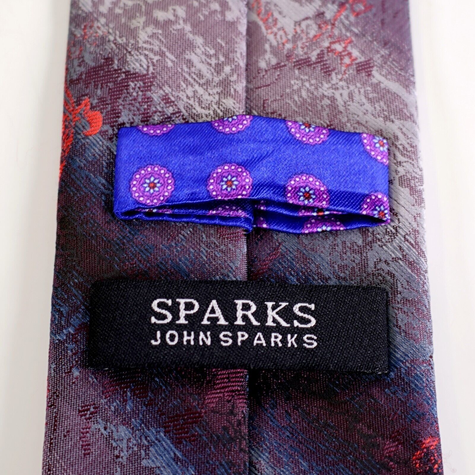 Designer Sparks By John Sparks Blue Purple Floral Woven Long Silk Tie Size ONE SIZE - 3 Thumbnail