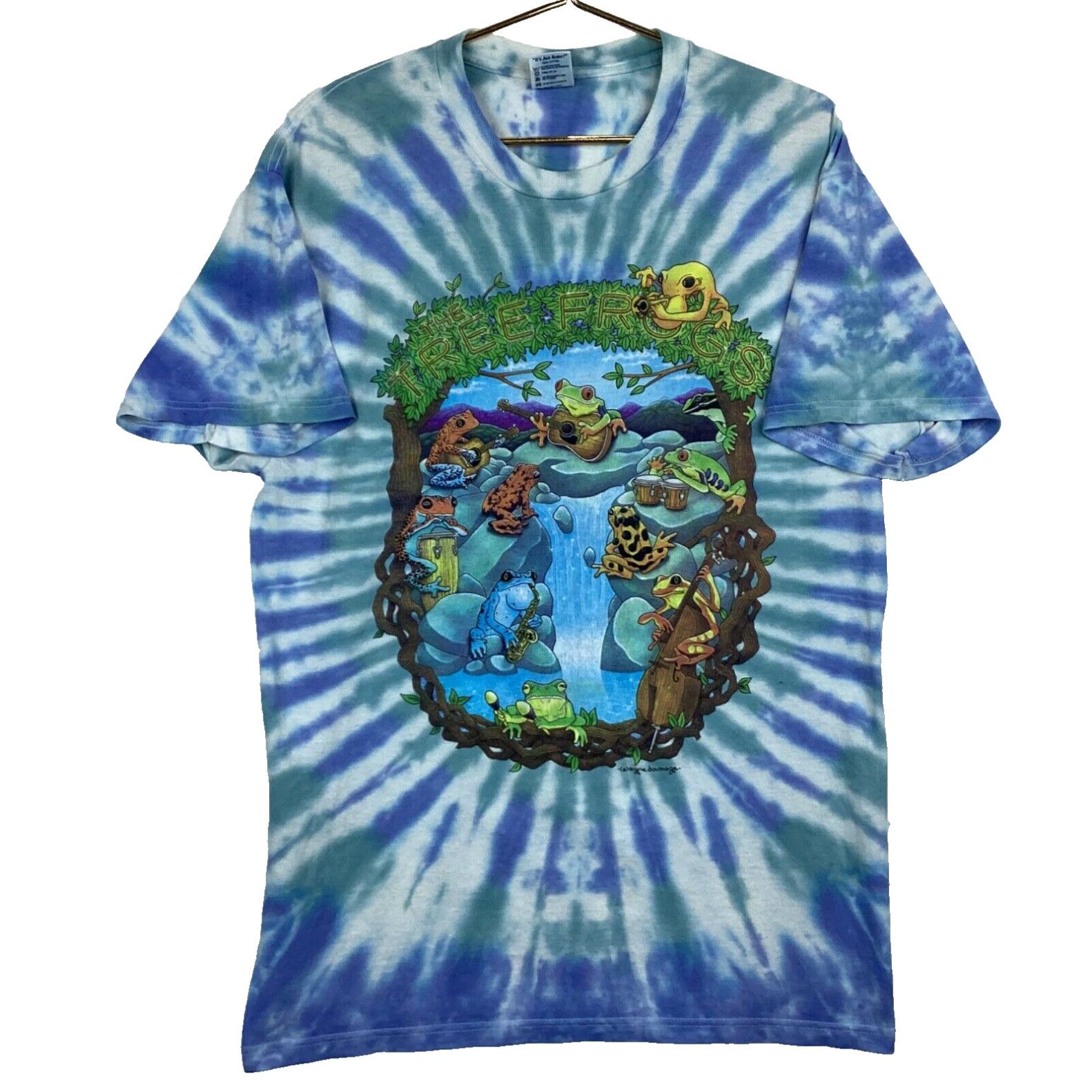 image of Delta Vintage Tree Frogs Tie Dye T-Shirt Large 90's Blue Rain Forest Psychedelic Nature in White (S