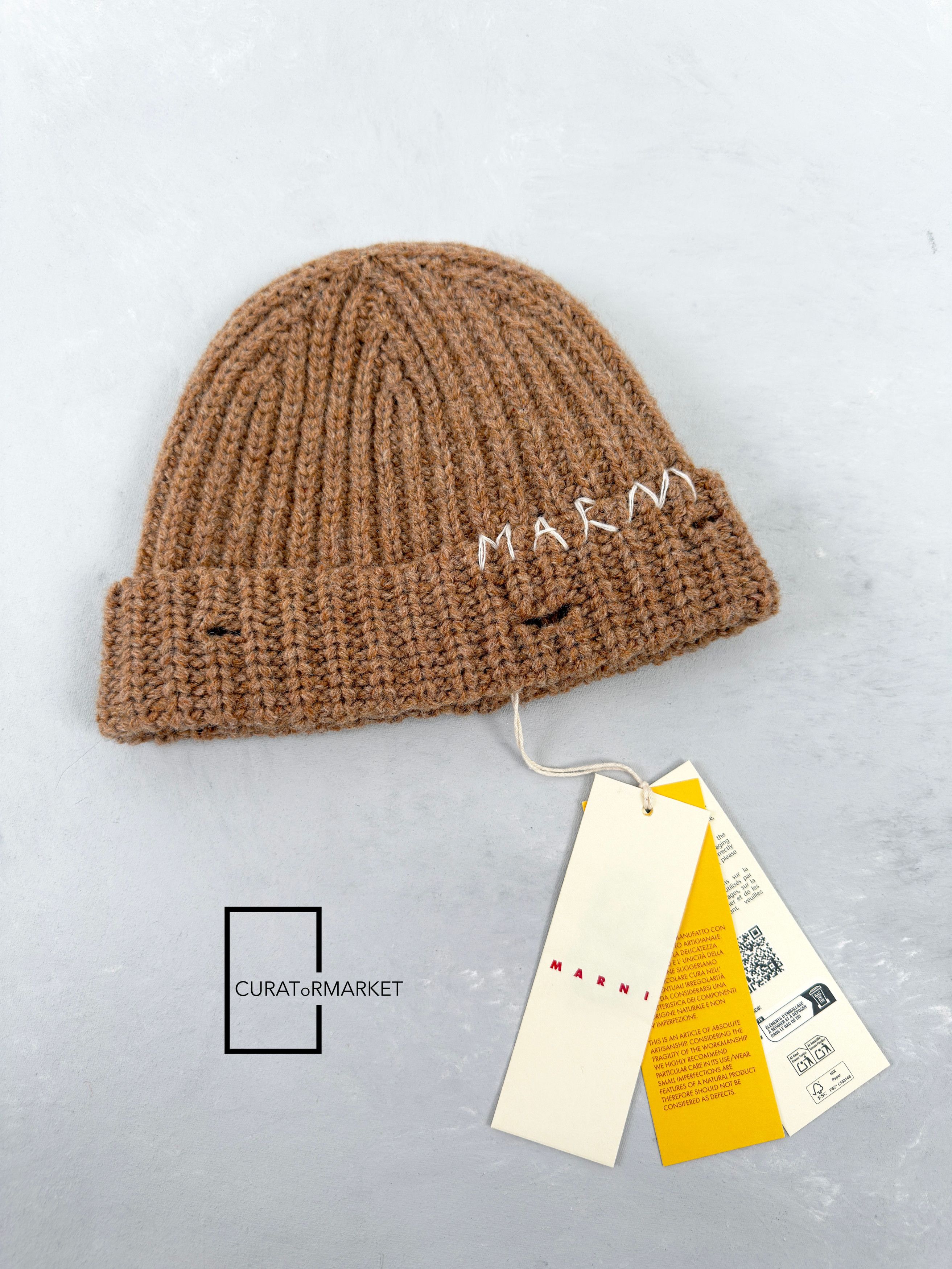 Marni M Distressed Embroidered Fisherman Shetland Wool Beanie FW25 Size ONE SIZE - 1 Thumbnail