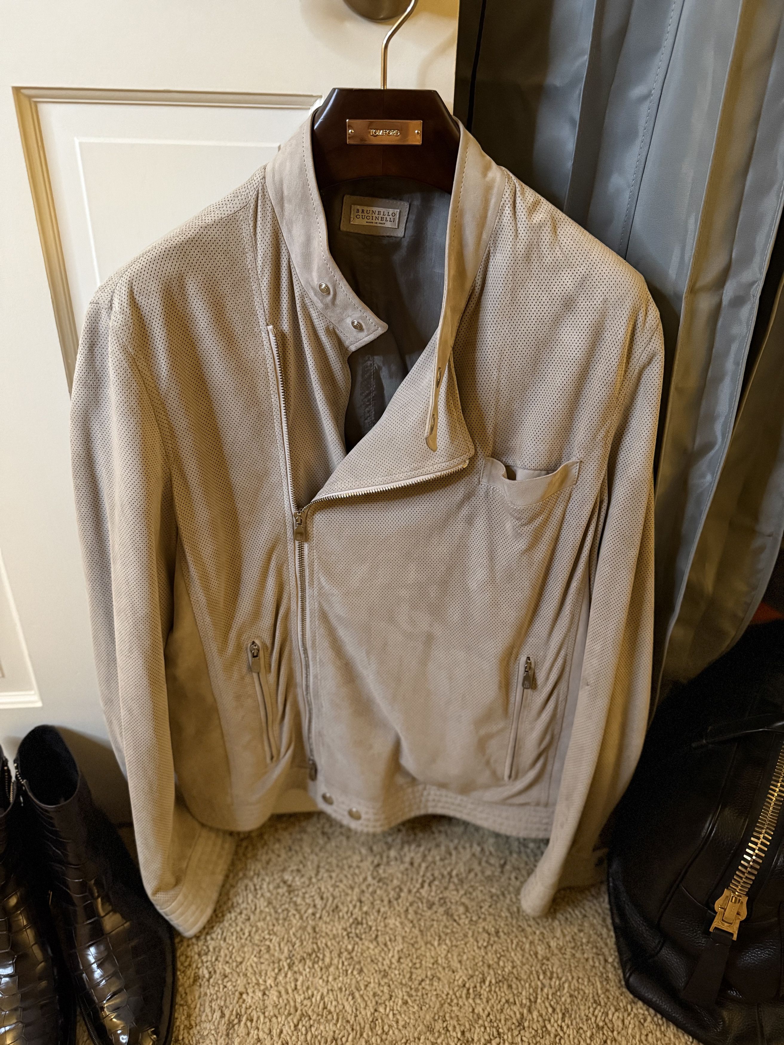 Brunello Cucinelli Effortless Cool $8,400 CUCINELLI Suede Leather Biker Jacket Size US XL / EU 56 / 4 - 14 Thumbnail
