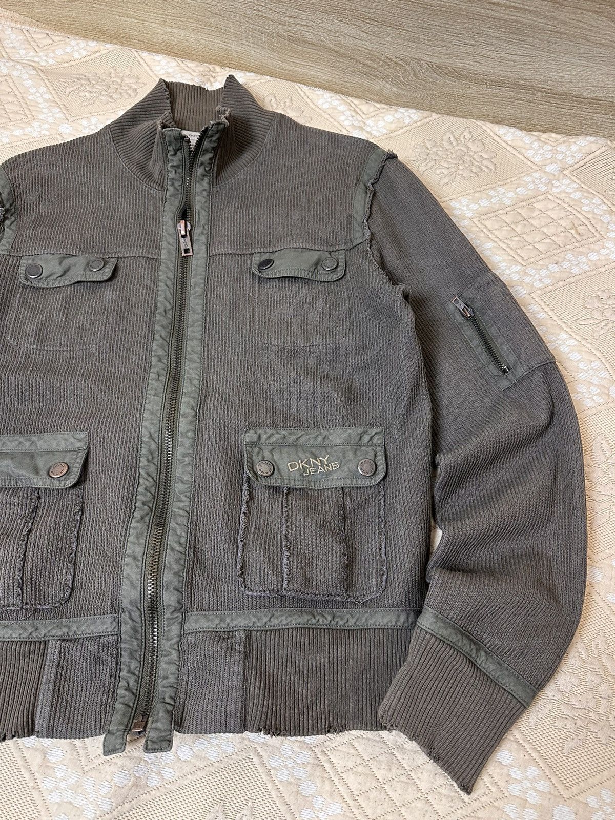 DKNY 🔥 DKNY JEANS Zip Up Military Pocket Distressed Pullover Y2K Size US M / EU 48-50 / 2 - 5 Thumbnail
