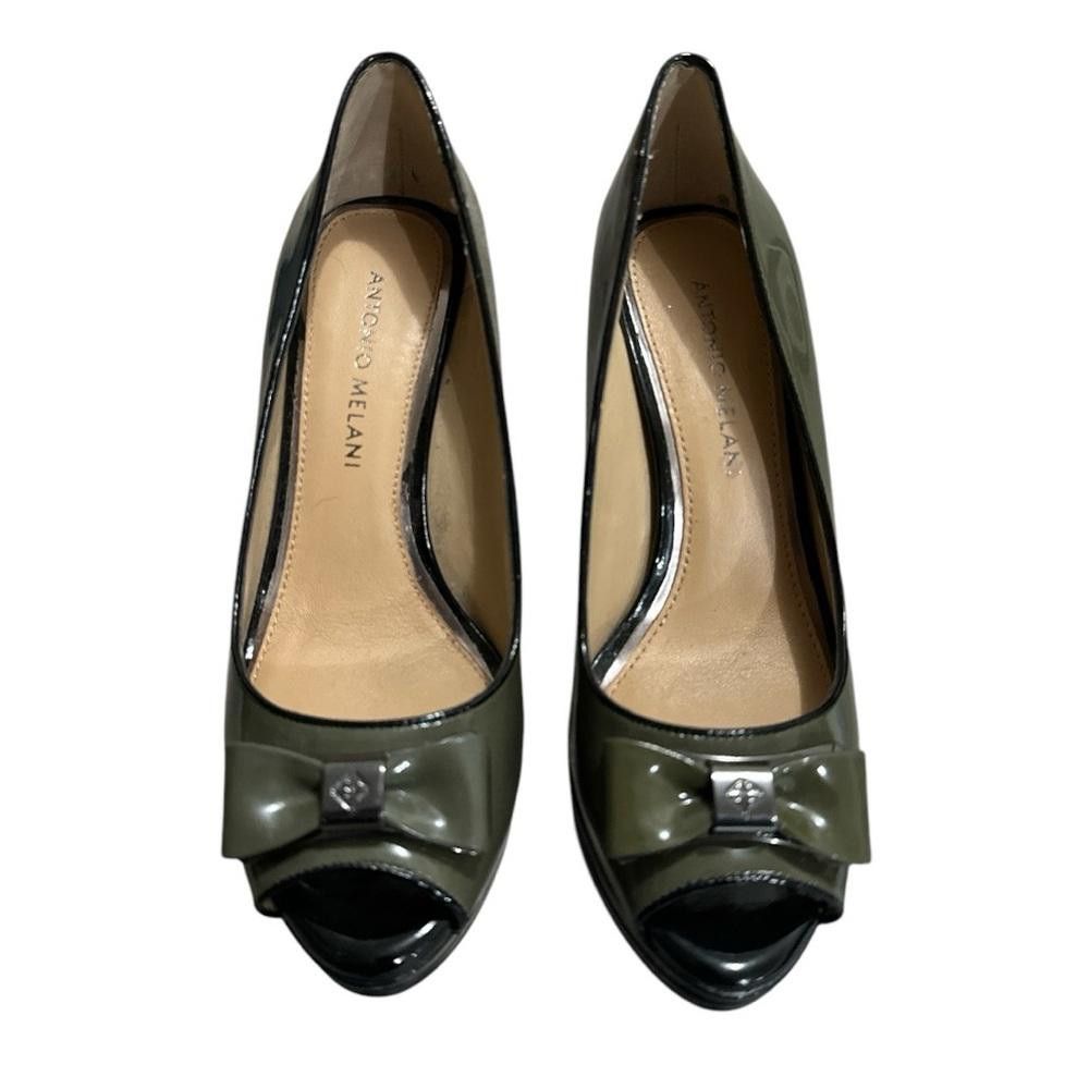 Designer Antonio Melani Women's Leather Bow Slip On Peep Toe Pumps. Size US 6 / IT 36 - 1 Thumbnail