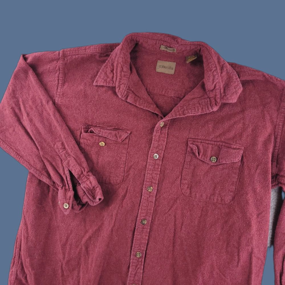 Vintage VINTAGE St. John's Bay Shirt Mens XLT Red Flannel Button-Up Long Sleeve Chamois Cloth Thick Solid Modern Comfort Mens Size US XL / EU 56 / 4 - 1 Thumbnail