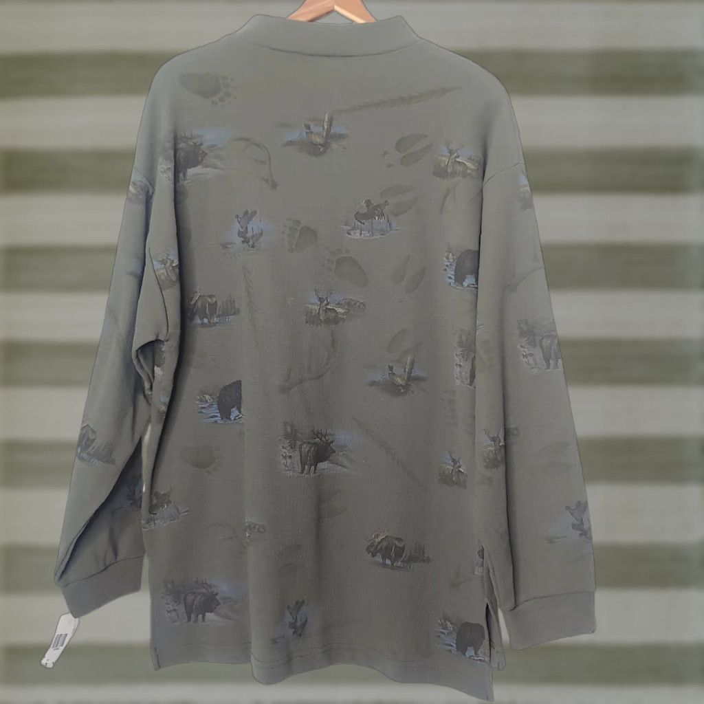 Vintage VINTAGE Artisans Sunshein Designs Henley Shirt Men's L Green Wildlife Bear Deer Moose Elk Pheasant 29" 31" 25" Chest Casual Size US L / EU 52-54 / 3 - 1 Thumbnail