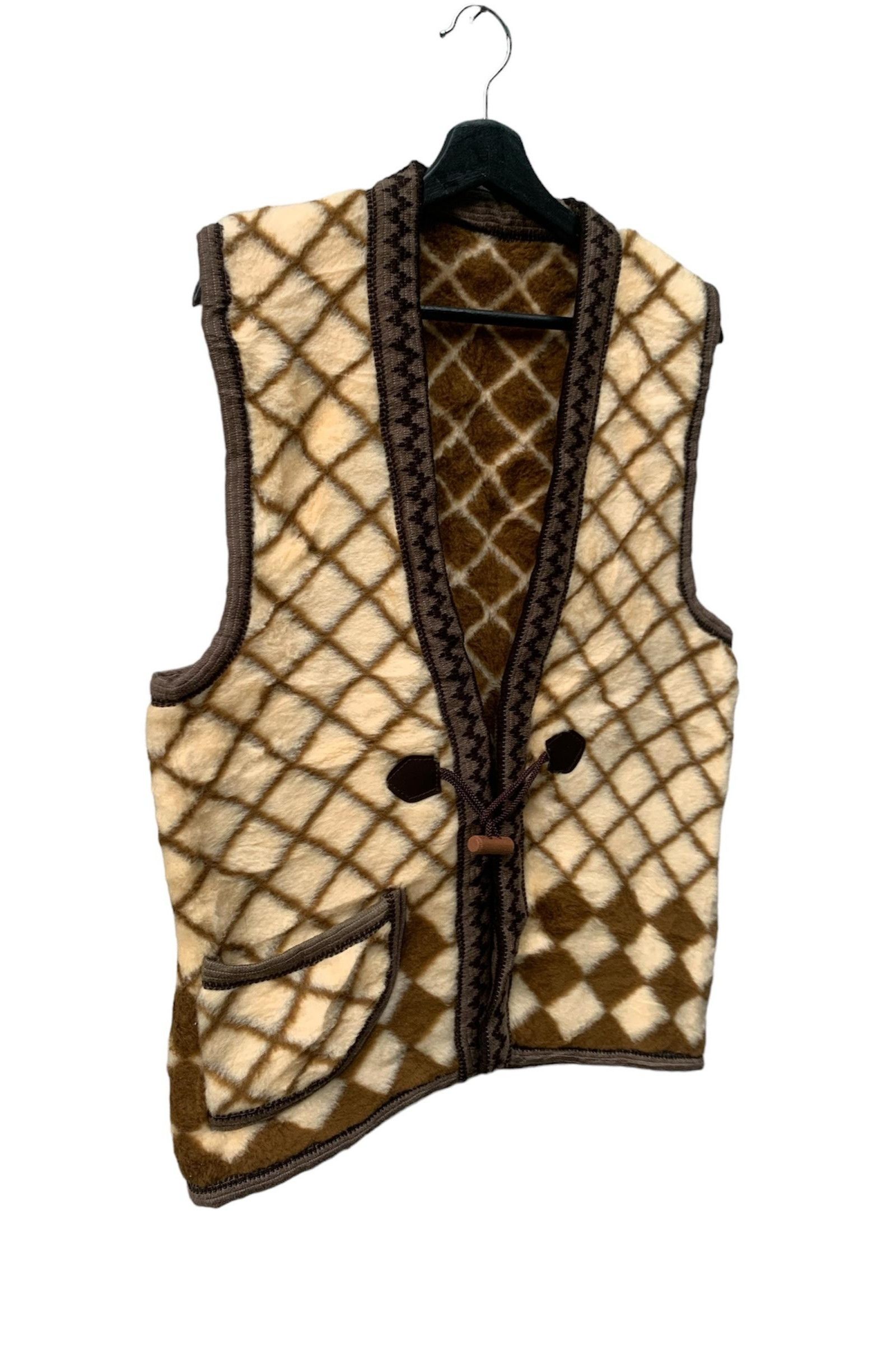 Designer × Japanese Brand Vintage Traditional Patchwork Sherpa Fur Vest Size 40R - 3 Thumbnail
