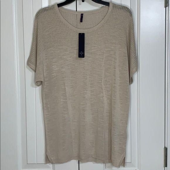 NYDJ NYDJ Womens Sand Dollar Knit Top L Lightweight Beige Short S Size L / US 10 / IT 46 - 1 Thumbnail
