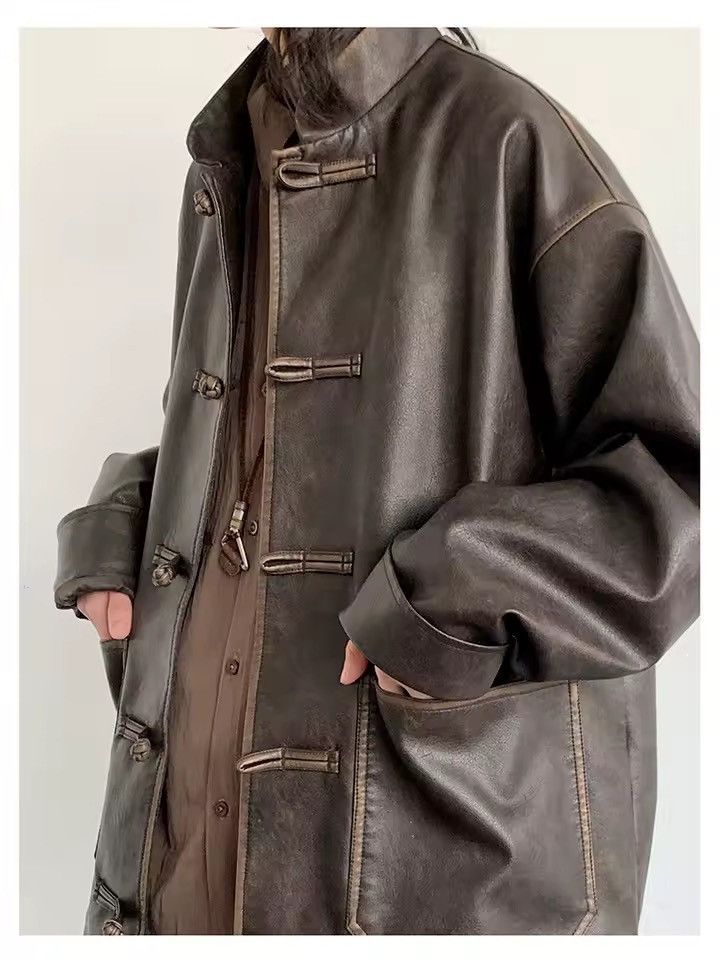 Other Washed Distressed PU Leather Y2k Japanese Jacket Size US L / EU 52-54 / 3 - 6 Thumbnail