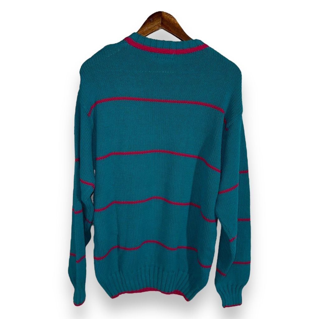 Lacoste 80s Lacoste Alligator Green Striped Chunky Knit Sweater Size Size US L / EU 52-54 / 3 - 6 Thumbnail