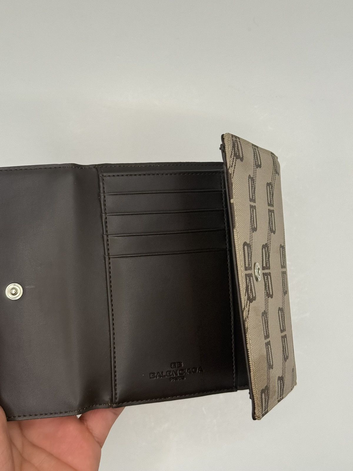 Balenciaga Mens Balenciaga tri fold wallet bb logo espresso leather Size ONE SIZE - 3 Thumbnail