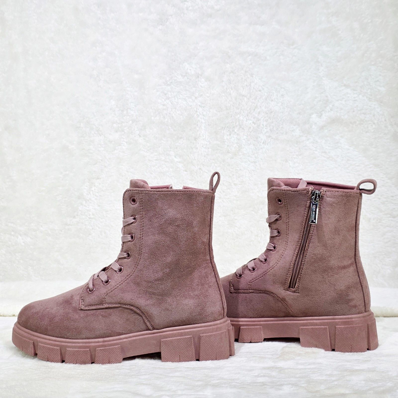 Other Cozy Dusty Pink Faux Suede Combat Ankle Boots Matching Colo Size US 5 / IT 35 - 1 Thumbnail