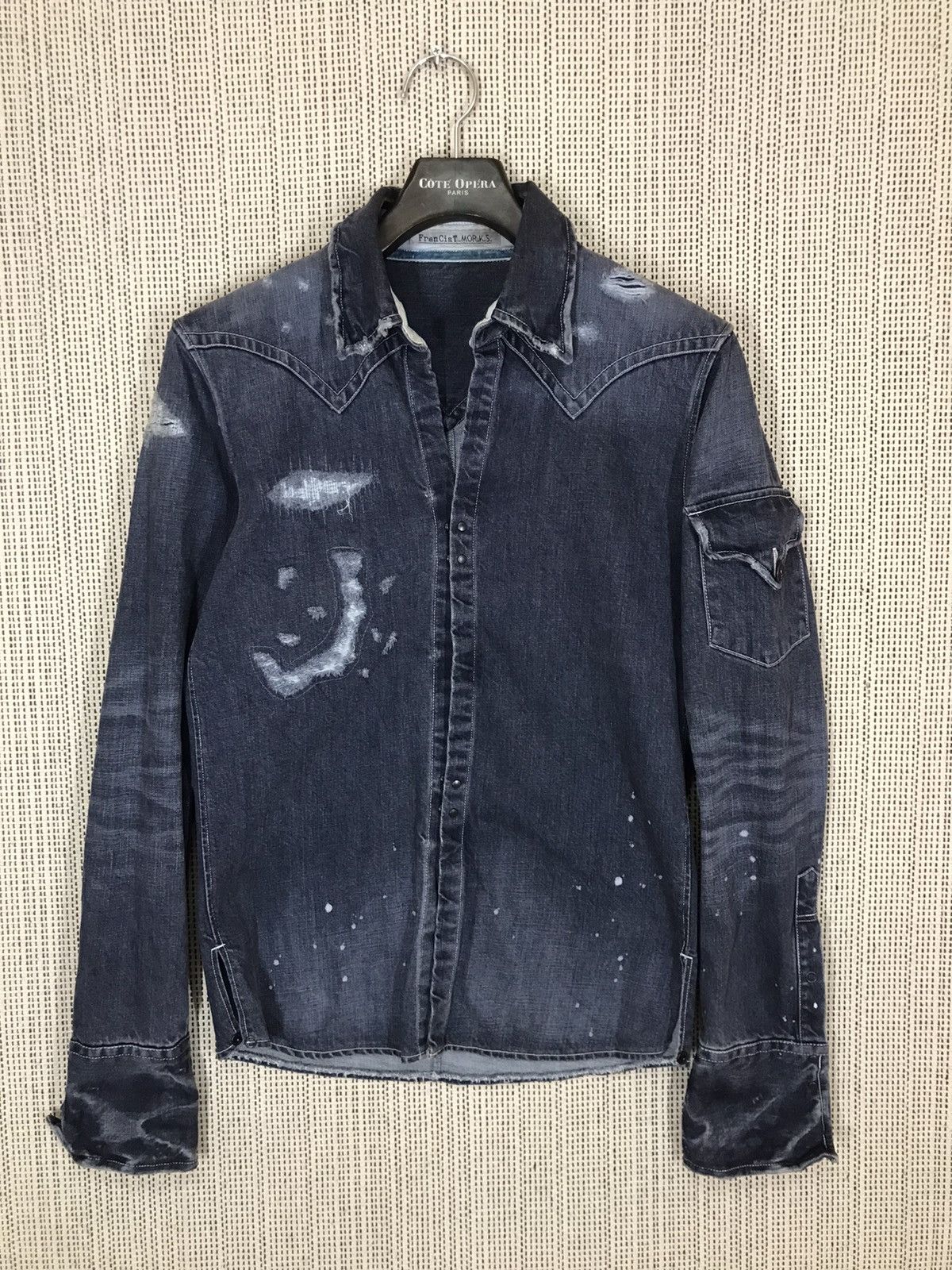 image of Francist Mor K S x Yasuyuki Ishii Francist Mor K.s Jacket No Button Distressed Design in Blue (Size
