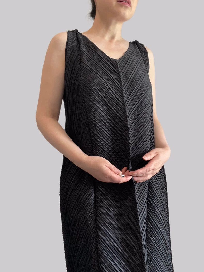 Issey Miyake Issey Miyake size:2 Black two-tone twill dress Size XS / US 0-2 / IT 36-38 - 5 Thumbnail