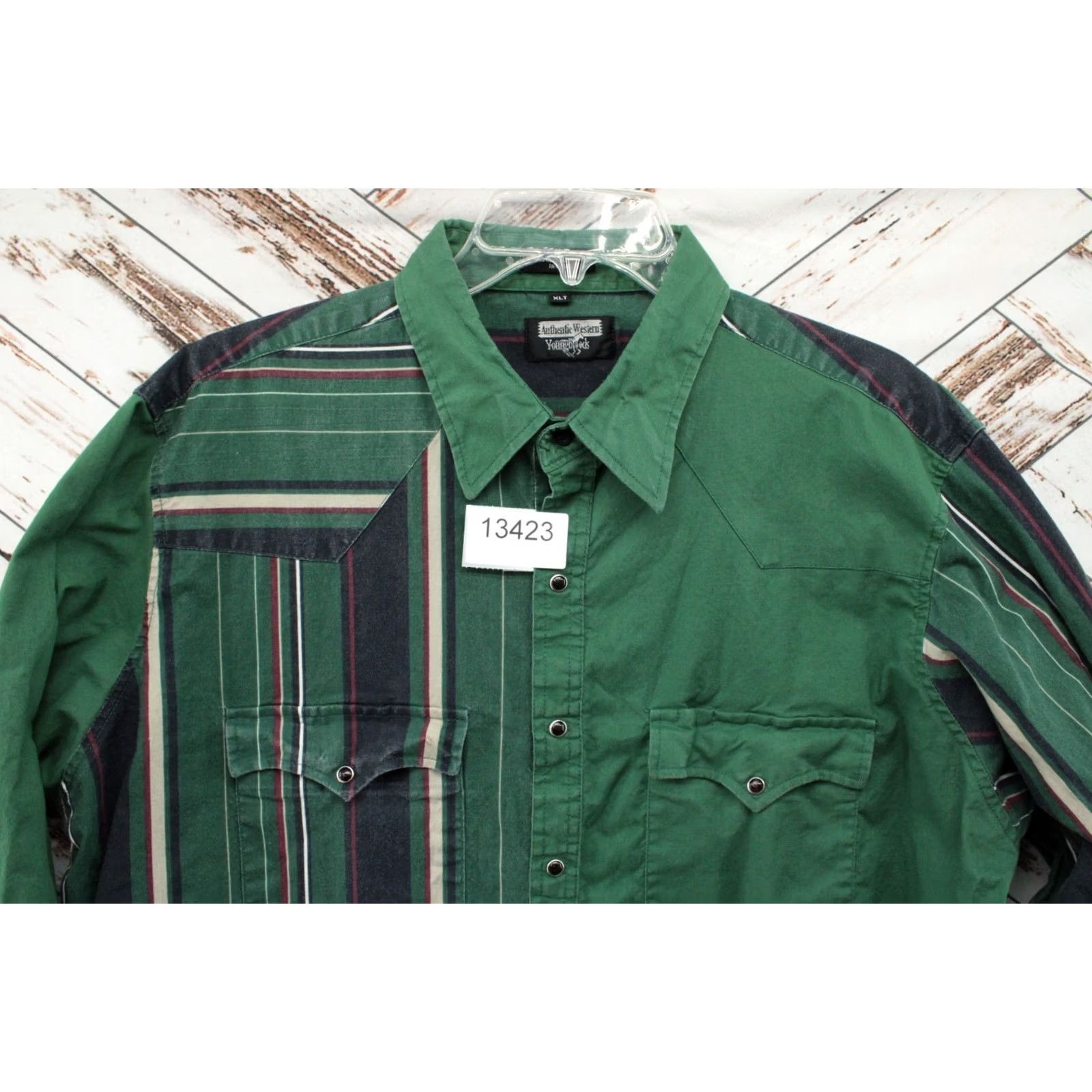 Vintage VTG Youngbloods Authentic Western Shirt Mens XLT Green Pearl-Snap Stripe Cowboy Shirt Size US XL / EU 56 / 4 - 8 Thumbnail