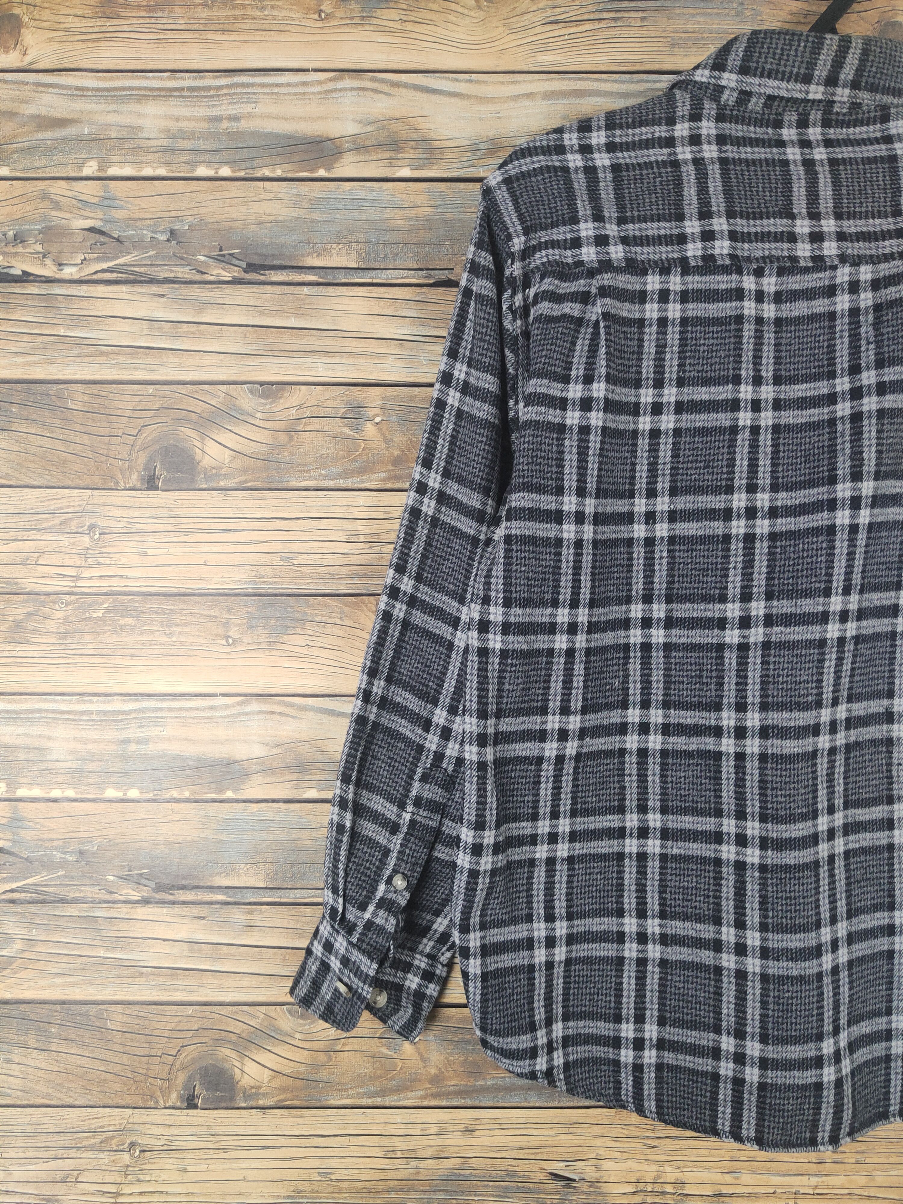 Homespun Knitwear × Japanese Brand × Vintage Retro Troy Bros Black Gray Long sleeves Button Up Shirts Size L / US 10 / IT 46 - 8 Thumbnail