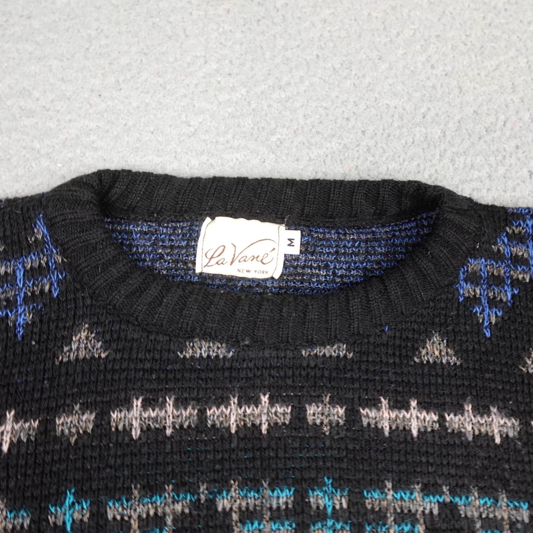 Savane Vintage Lavane Sweater Womens M Black Geometric Knit Acrylic Made USA 90s Pullover Crew Neck Long Sleeve Size M / US 6-8 / IT 42-44 - 5 Thumbnail