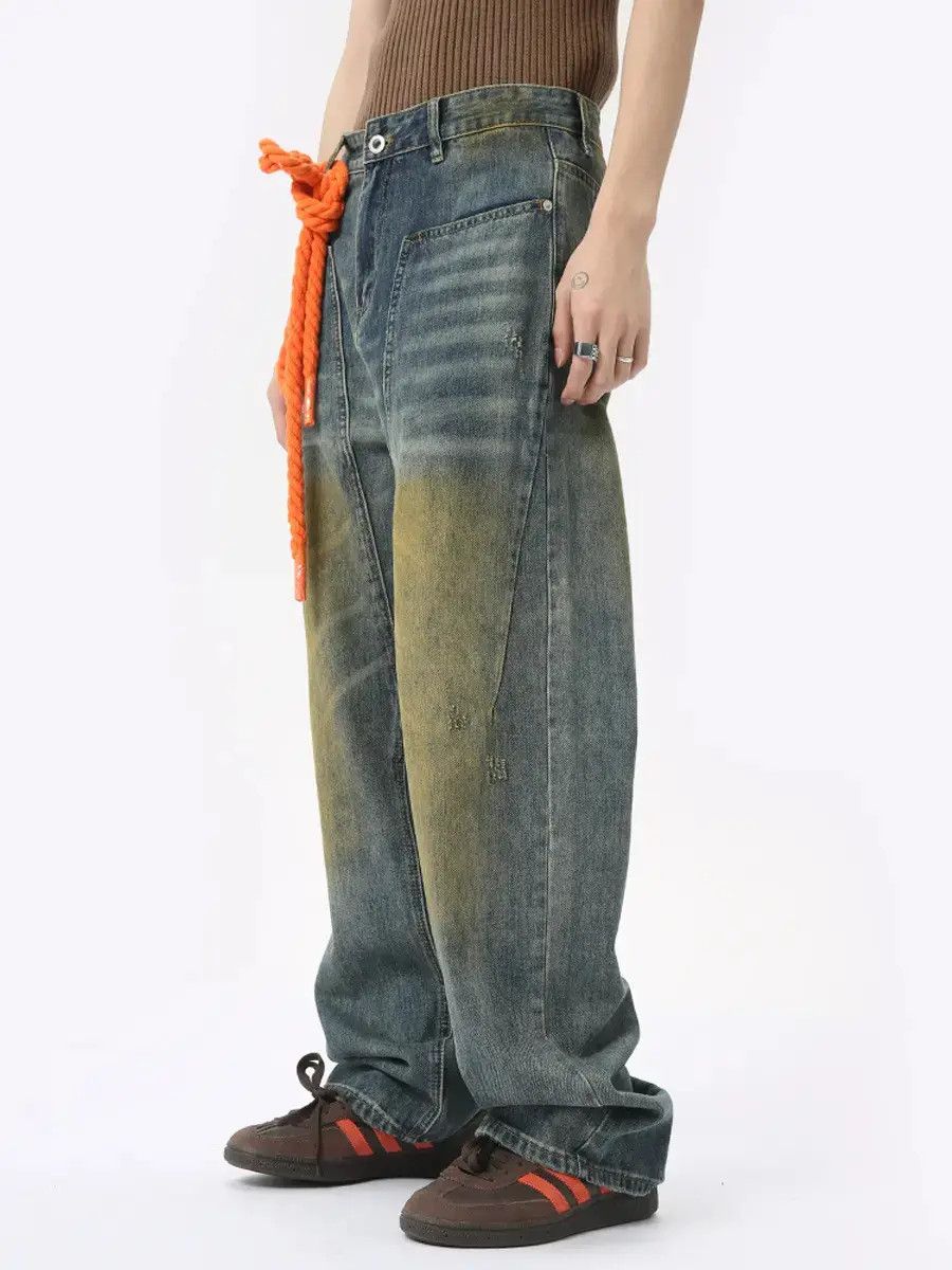 Japanese Brand Retro loose mud dyed straight leg jeans Size US 32 / EU 48 - 4 Thumbnail