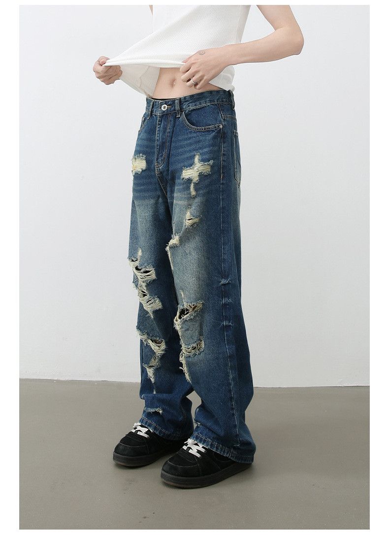 Jean American men's high street retro loose ripped jeans Size US 32 / EU 48 - 4 Thumbnail