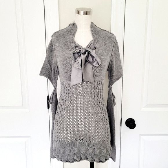 TWINSET Simona Barbieri Open-Knit Ruffle Hem Tie-Neck Sweater Gift Size S / US 4 / IT 40 - 1 Thumbnail