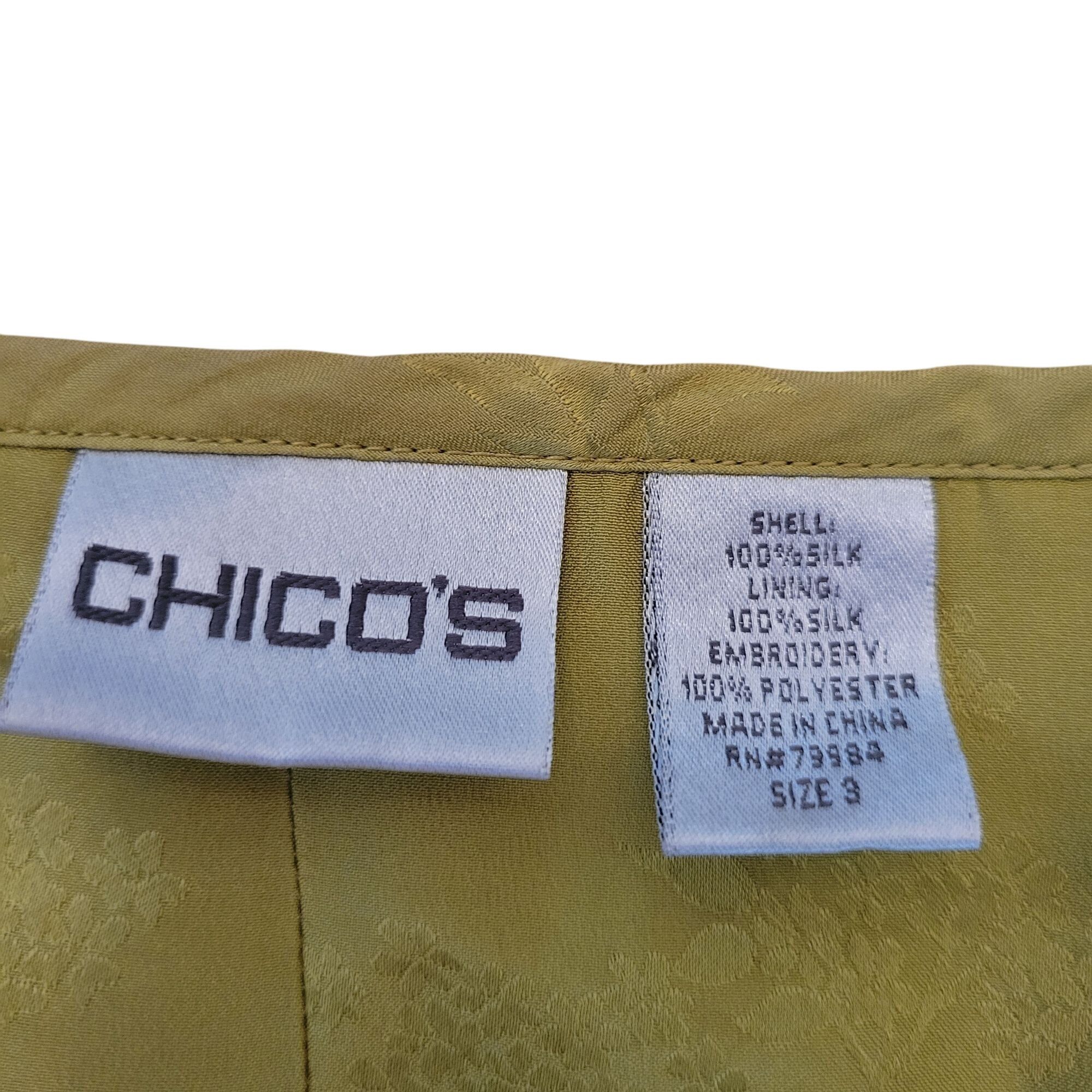 Chicos Chicos 3 Green Black Silk Embroidered Open Front Jacket XL 1 Size XL / US 12-14 / IT 48-50 - 2 Thumbnail
