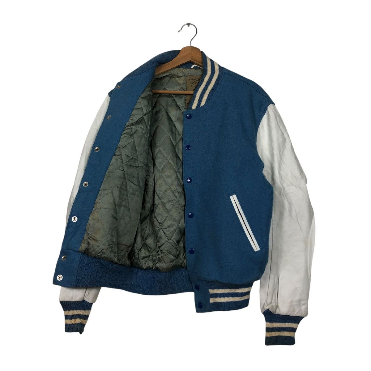 Golden Bear 🔥VINTAGE VARSITY JACKET LEATHER GOLDEN BEAR USA BABY BLUE Size US M / EU 48-50 / 2 - 13 Thumbnail