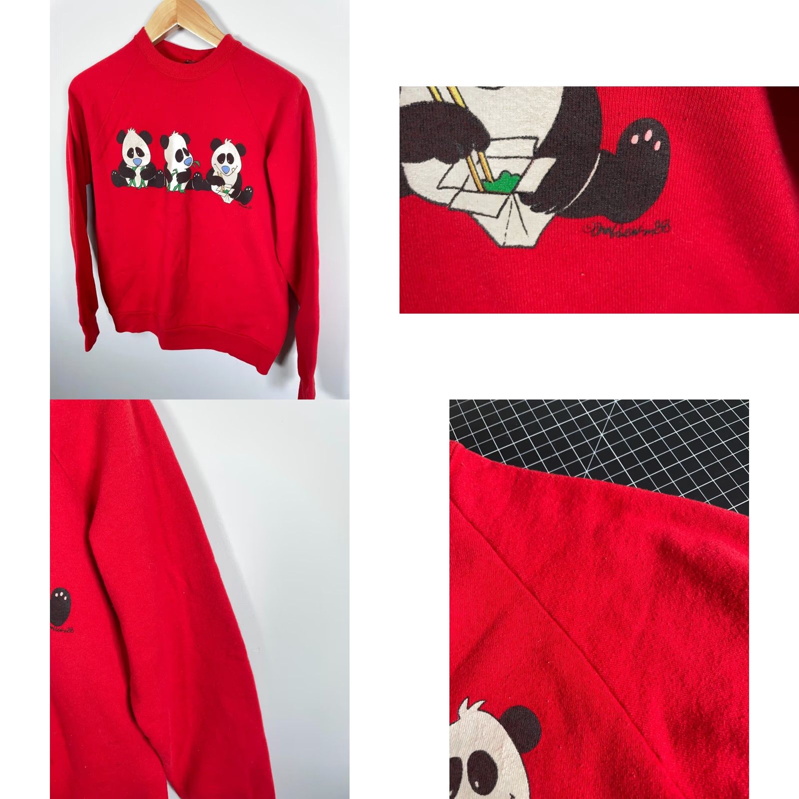 Vintage VINTAGE Screen Stars Sweatshirt Adult S Red Raglan Sleeve 80s Panda Graphic Print Crew Neck Pullover Size US S / EU 44-46 / 1 - 8 Thumbnail
