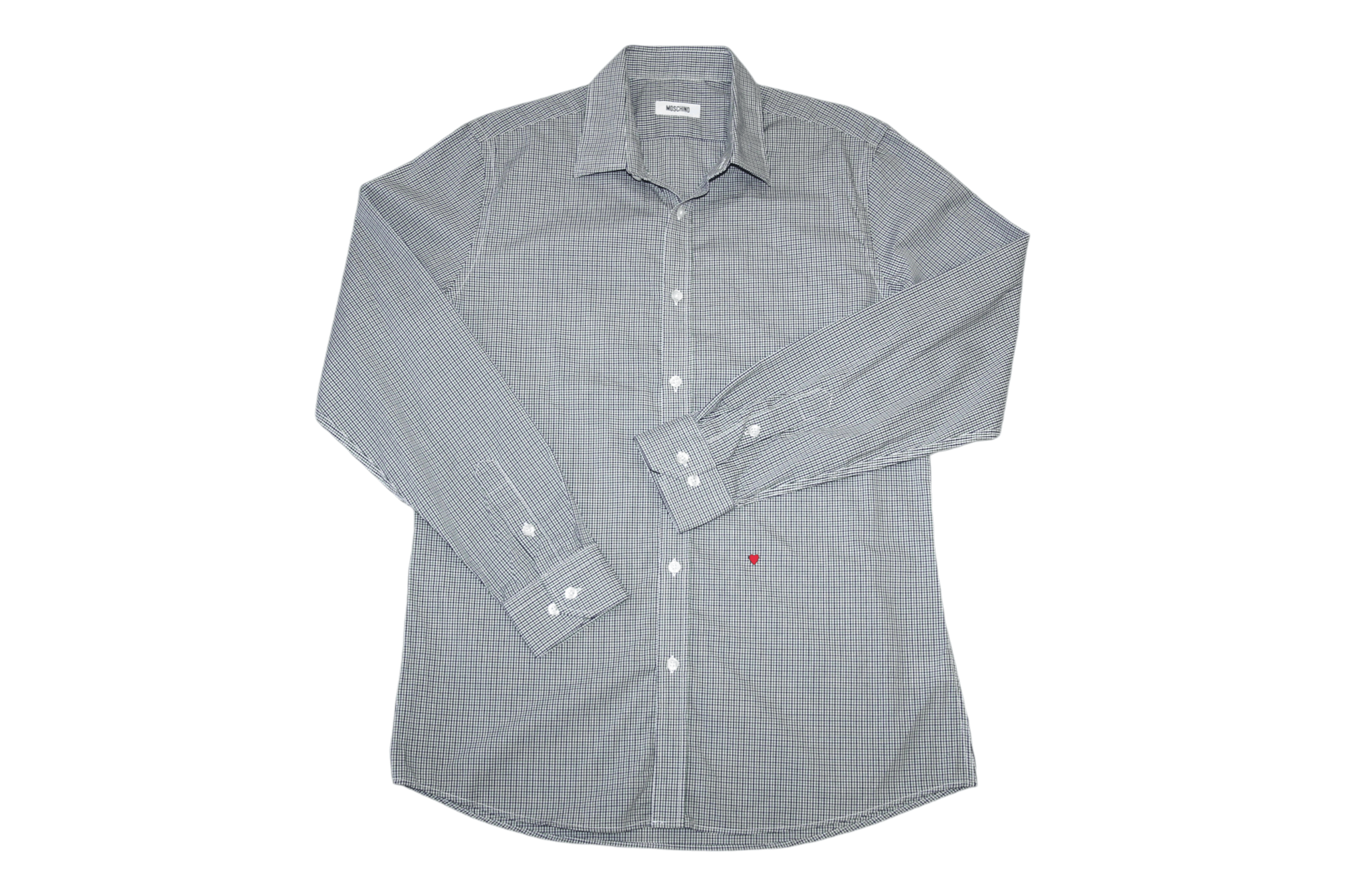 Moschino Moschino Slim Fit Heart Logo Checkered Egyptian Cotton Shirt Size US L / EU 52-54 / 3 - 1 Thumbnail