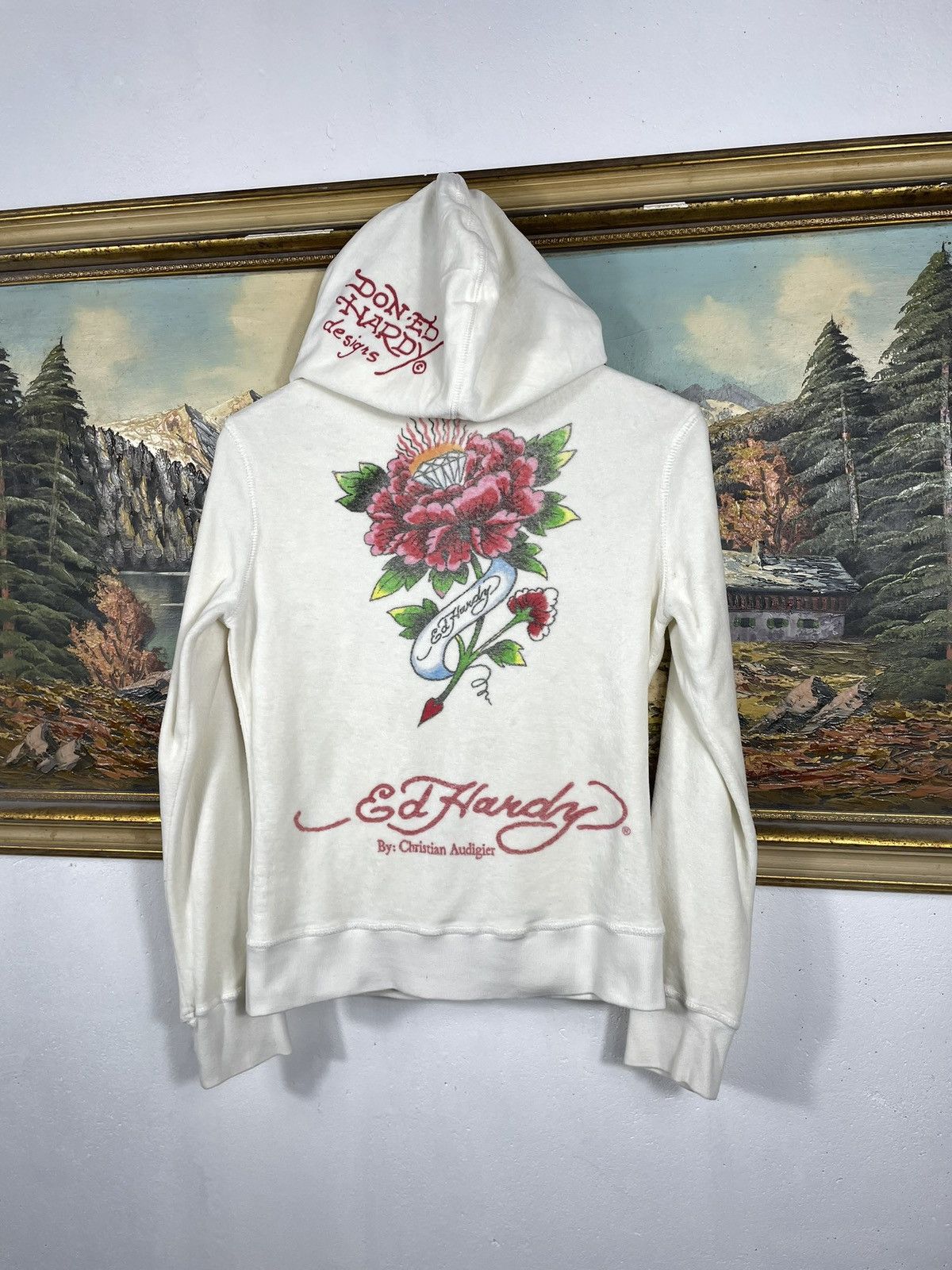 Christian Audigier × Ed Hardy × Vintage Ed Hardy Retro 00s Hoodie Velvet Cyber Affliction Grunge Size US XS / EU 42 / 0 - 6 Thumbnail