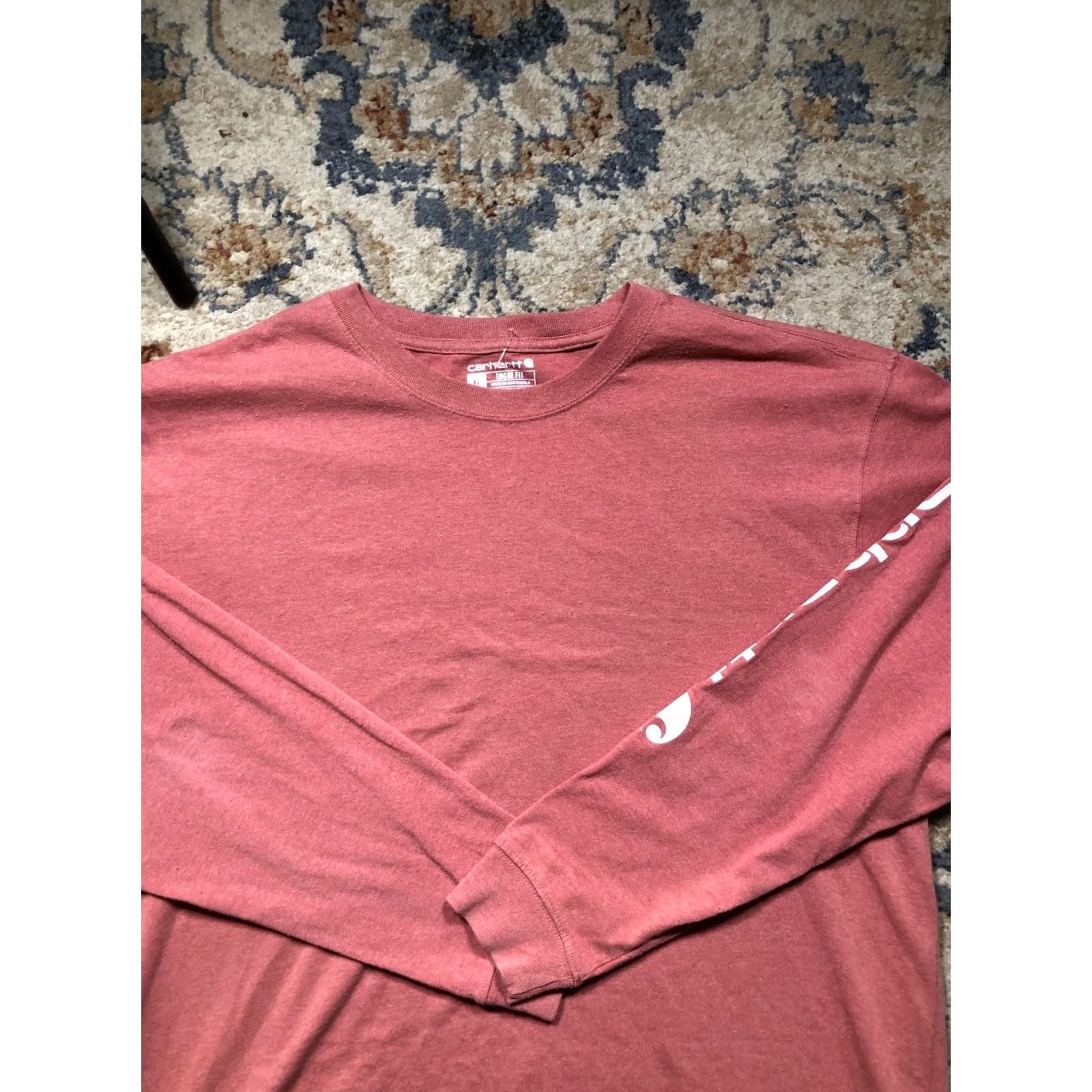Carhartt Carhartt Shirt Mens XL Red Long Sleeve Loose Fit Logo Sleeve Workwear Tee Size US XL / EU 56 / 4 - 2 Thumbnail