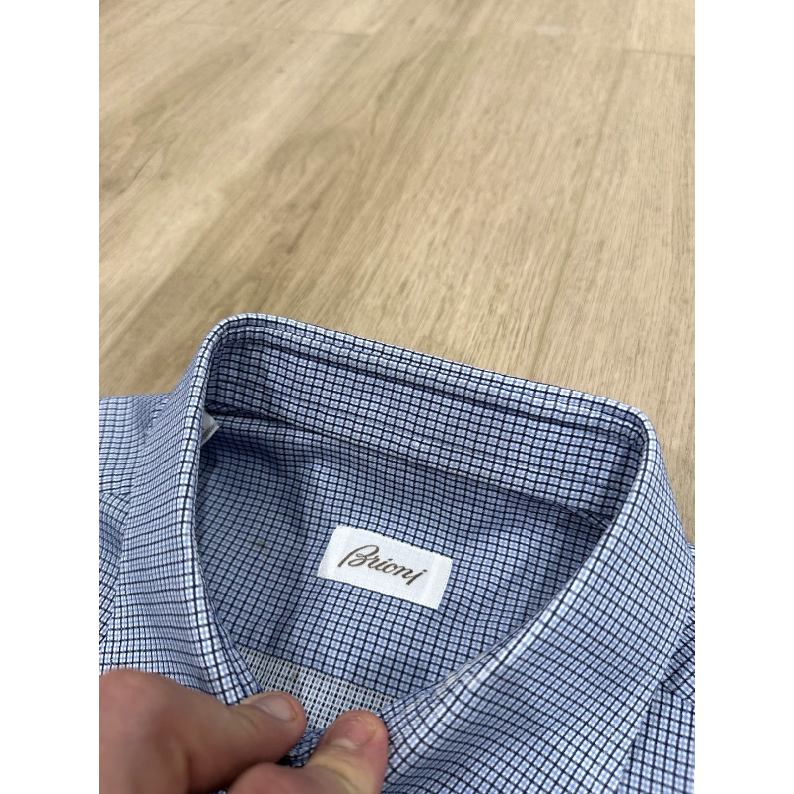 Brioni BRIONI Button Down Shirt Blue White Grid 16.5/42 Dress Shirt Men Brioni Button-Down Collar 100% Cotton Size US XL / EU 56 / 4 - 6 Thumbnail