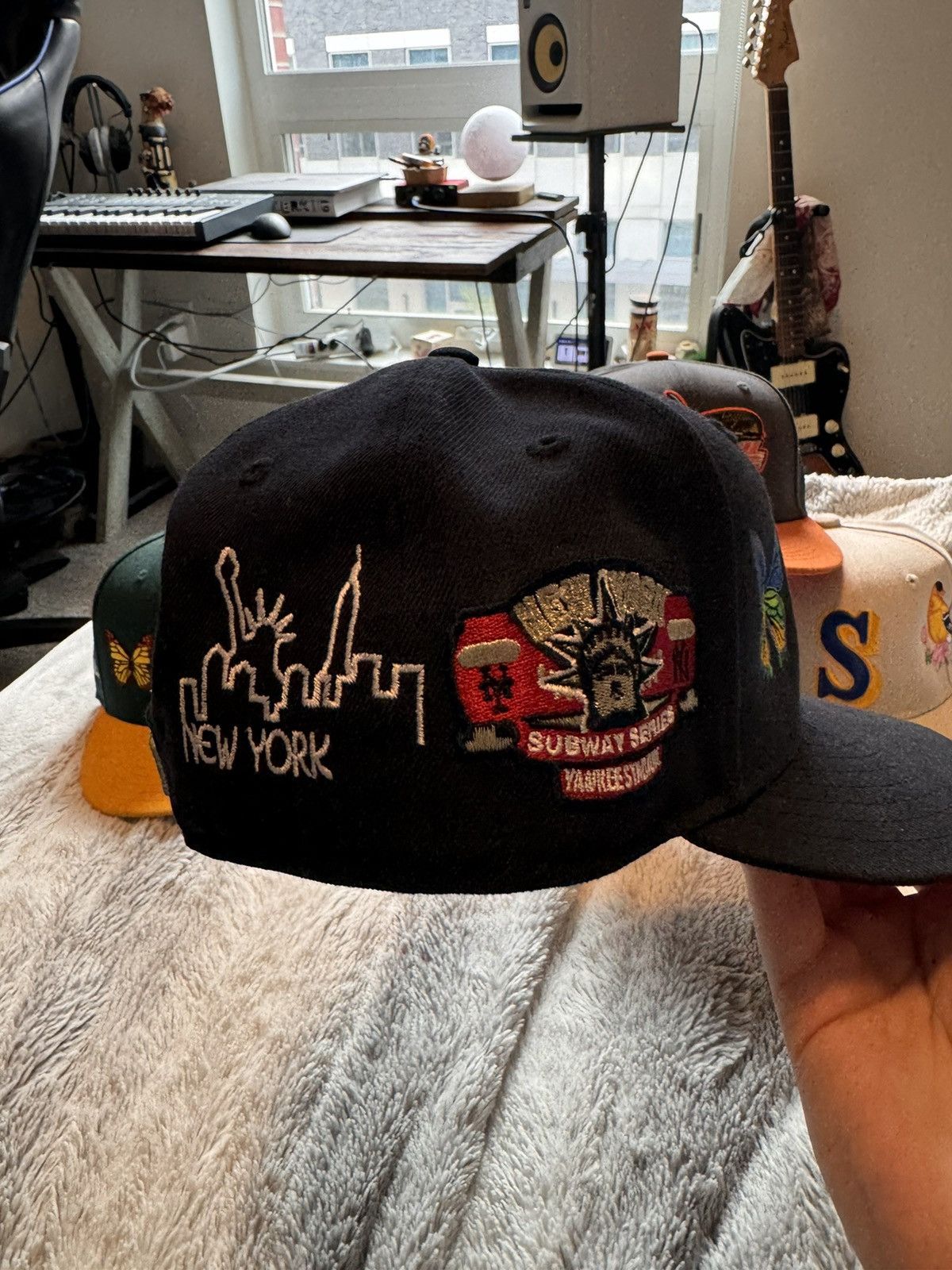 New Era NY Yankees navy blue all over embroidered fitted cap Size ONE SIZE - 3 Thumbnail