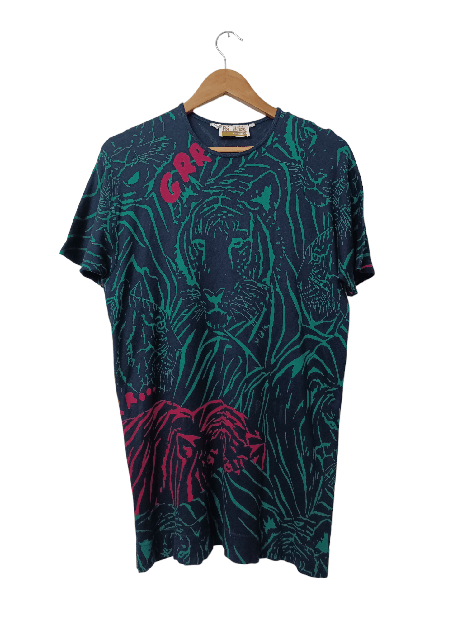 image of Italian Designers Poi By Krizia Tiger Abstract in Blue Green, Men's (Size Medium)