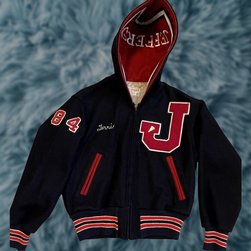 Vintage VINTAGE Varsity Letterman Jacket XS Blue Chain Stitch Mens Wool Striped Bomber 80s Grunge Football School Cal State Talon Zipper Track & Field Size US XS / EU 42 / 0 - 1 Thumbnail