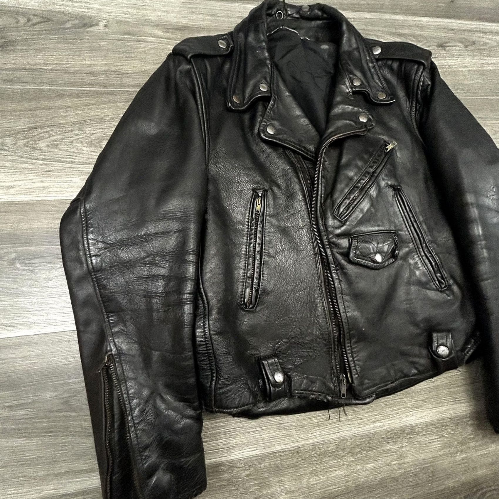 Vintage VINTAGE American Vintage Leather Motorcycle Jacket Mens L Black Talon Zipper Biker USA Size US L / EU 52-54 / 3 - 3 Thumbnail
