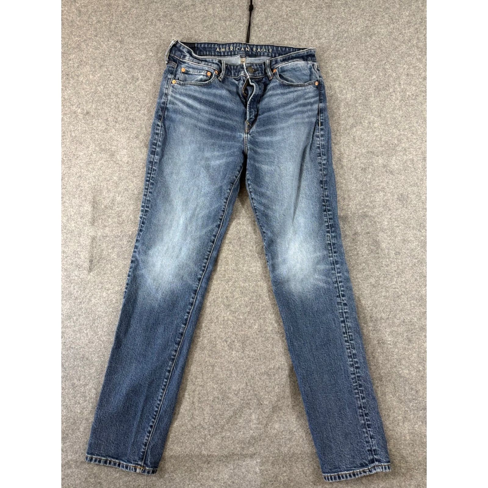 American Eagle Outfitters American Eagle Jeans Mens 32x36 Blue Denim Stretch Slim Straight Flex Whiskering Pockets 5-Pocket Design Inseam 35 Tight City Streetwear Y2K Mens Size US 32 / EU 48 - 3 Thumbnail