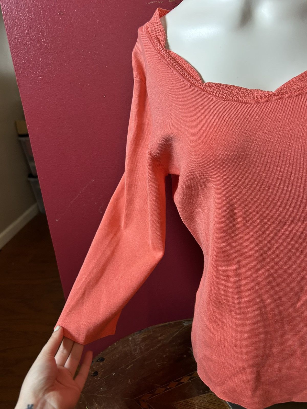 Ann Taylor Ann Taylor Coral Lace Trim Large Long Sleeve Top Size L / US 10 / IT 46 - 3 Thumbnail