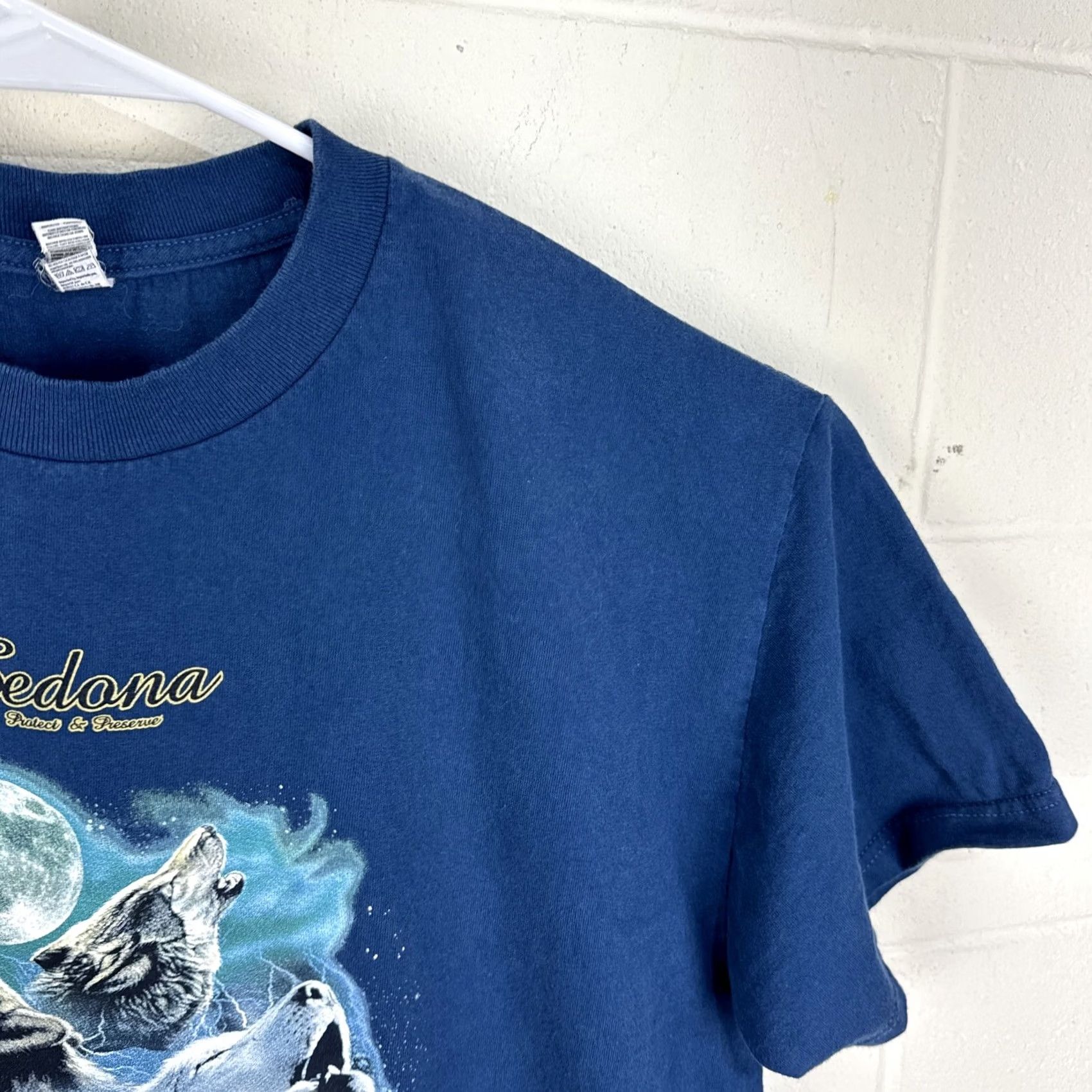 AAA Vintage Sedona Arizona Shirt Wolf Protect & Preserve Y2K Blue XL Mens Cotton Tee Size US XL / EU 56 / 4 - 6 Thumbnail