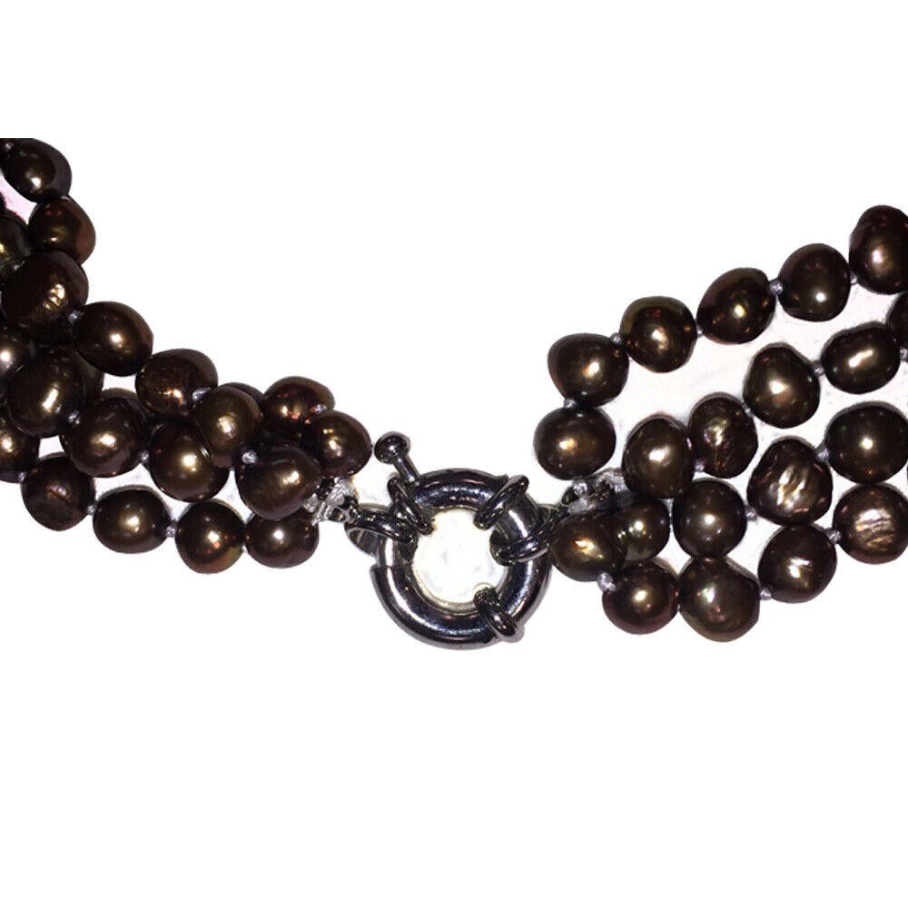 Designer Gray Pearl Torsade Necklace with Abalone Shell Disc Pendant Size ONE SIZE - 5 Thumbnail