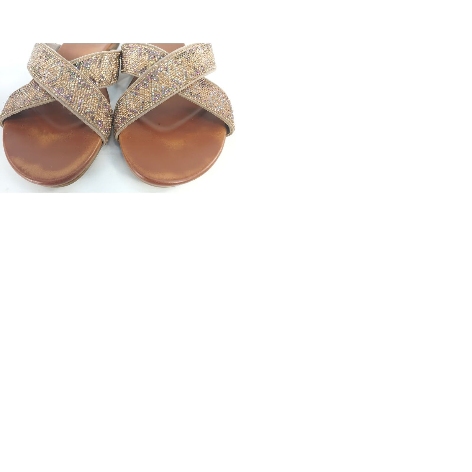 Vintage Yellow Box Bali Womens Slides 7.5 Gold Rhinestone Blingy X-Cross Front Shoes Womens Medium Gold Rhinestone Blingy X-Cross Front Size US 8 / IT 38 - 9 Thumbnail