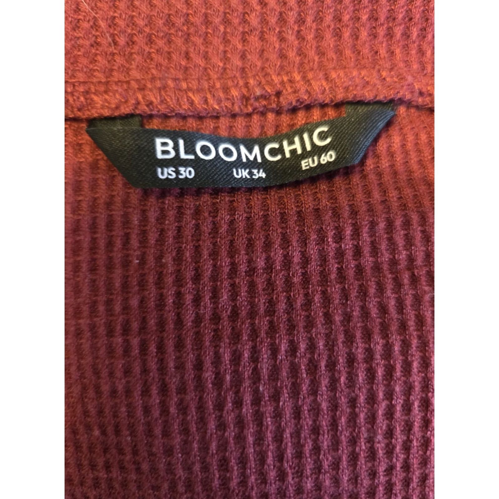 Vintage Bloomchic Burgundy Floral Embroidered Waffle Knit Balloon Sleeve Top Red 30 6X Plus Womens Size 4XL / US 24-26 - 6 Thumbnail