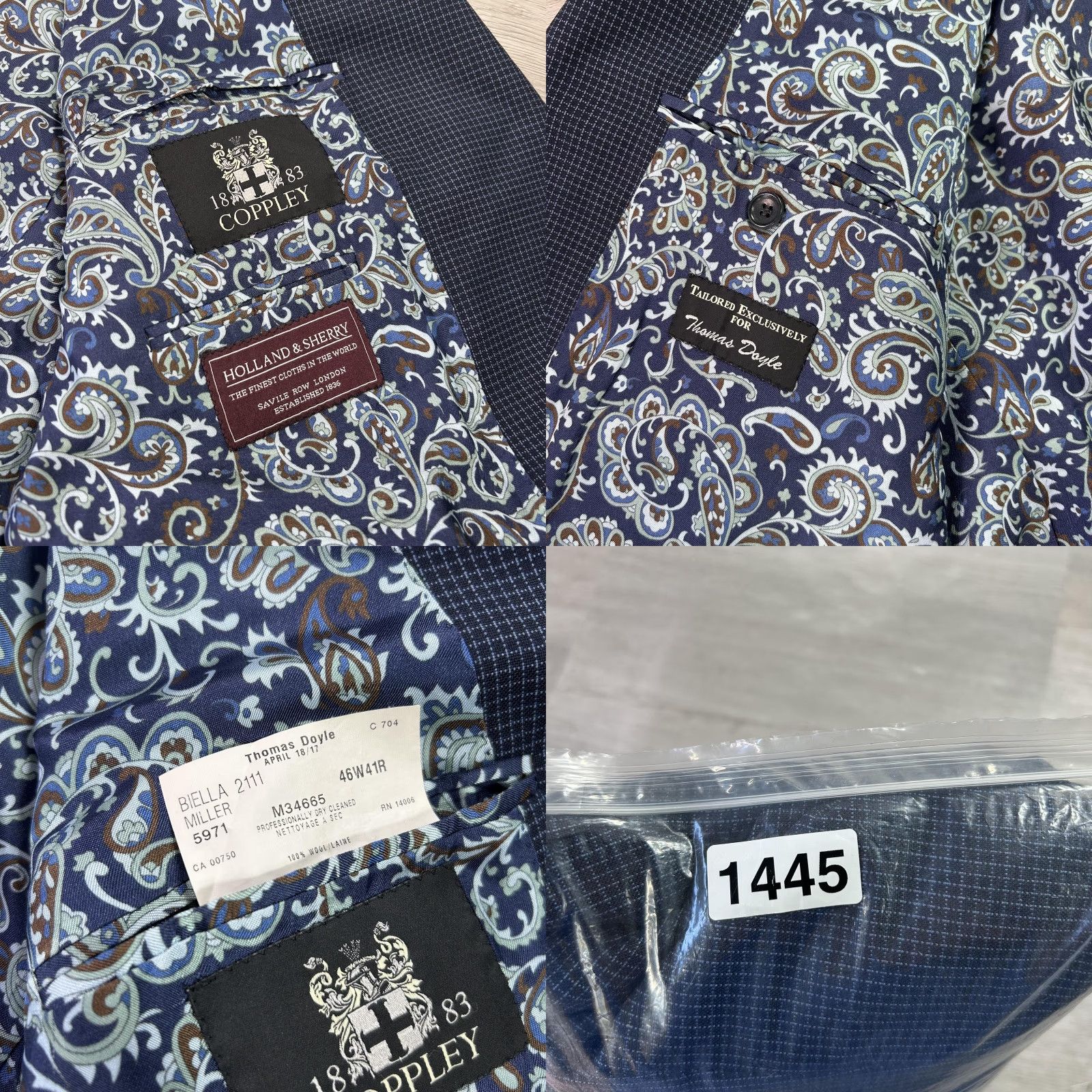 Vintage Coppley Blazer Mens 46 Blue Wool Check Sport Coat Jacket Holland & Sherry Size 46R - 8 Thumbnail