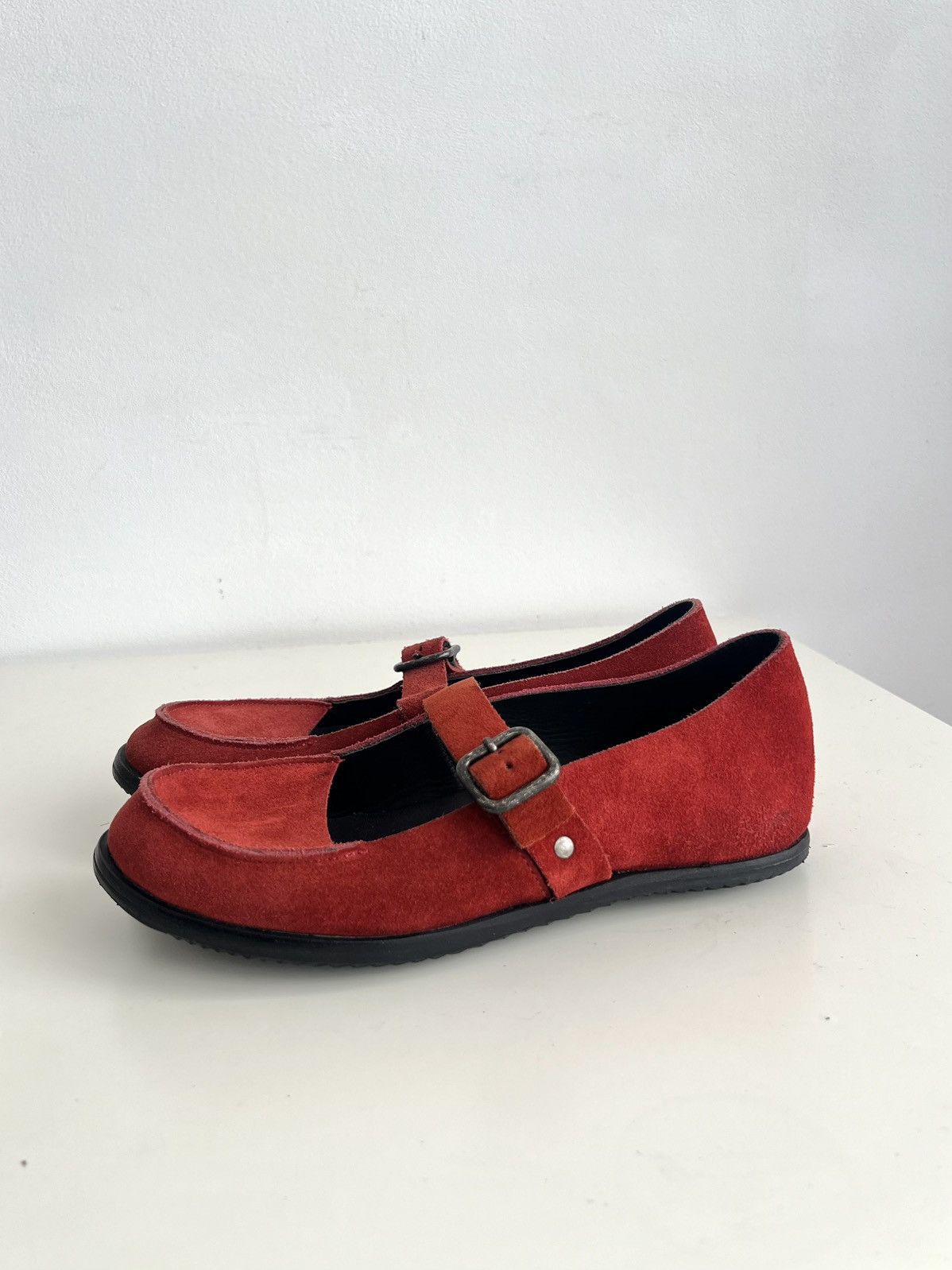 Ann Demeulemeester 🇺🇸Cliff Dweller x Cydwoq Mary Jane Red Suede Shoes Size US 7 / IT 37 - 2 Thumbnail
