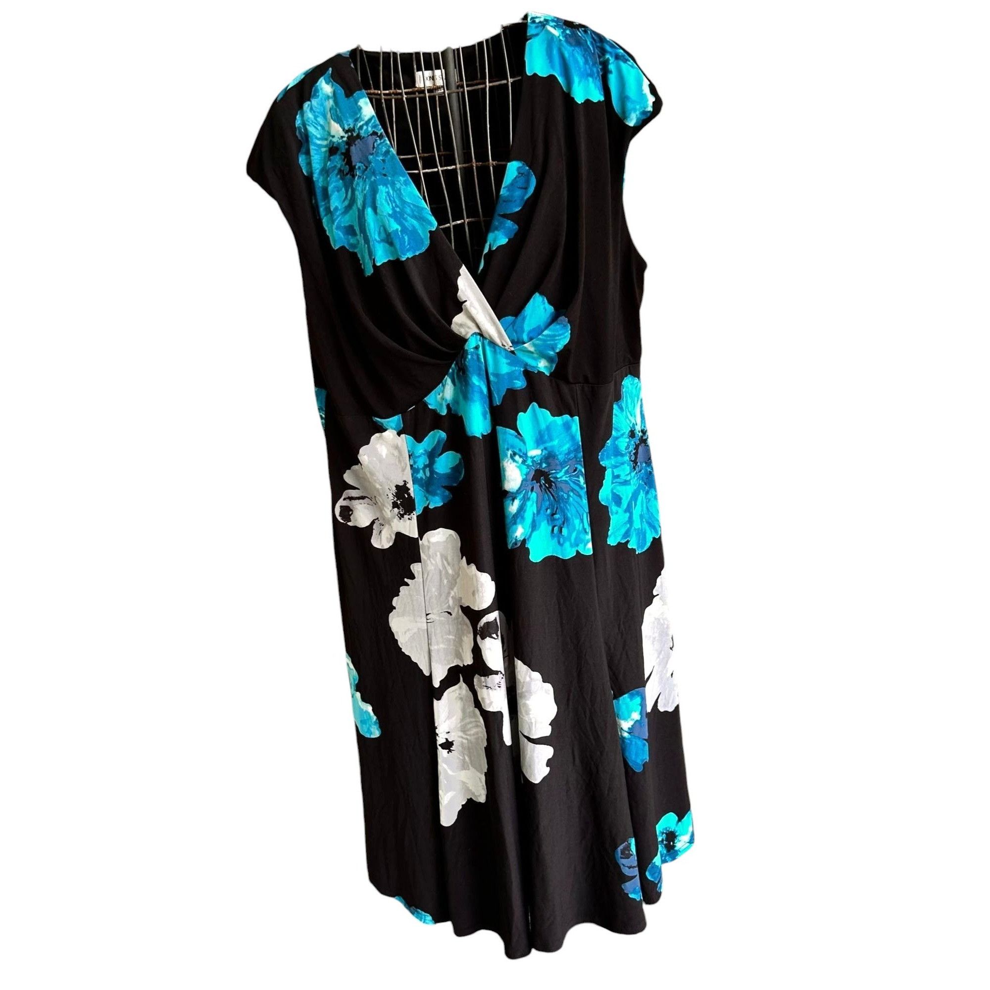 Vintage VTG Jones Studio Woman Blue Floral Dress 20W Black Sleeveles Size 3XL / US 20-22 - 3 Thumbnail