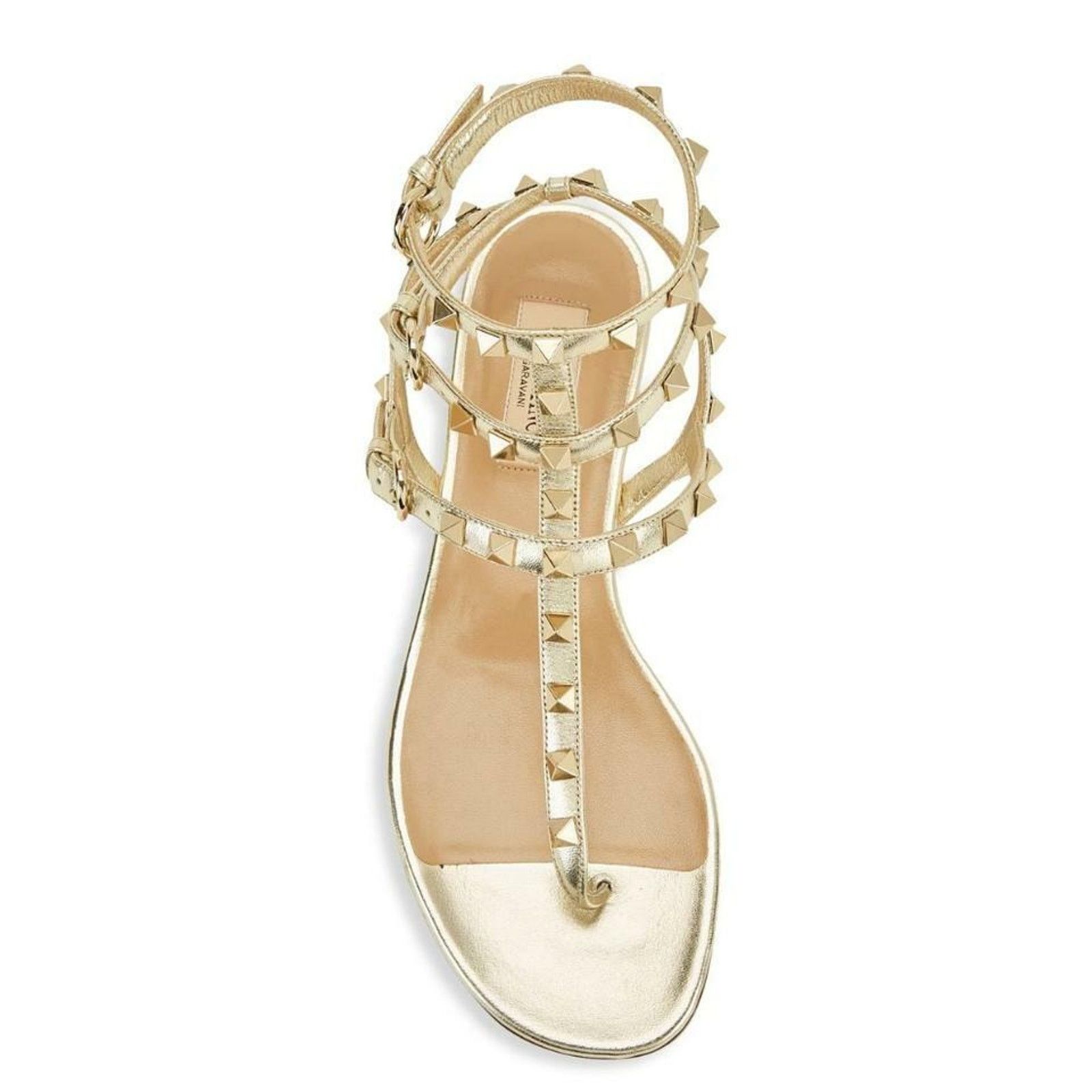 Valentino Valentino Rockstud P18 Gold Leather Triple Ankle Strap Size US 5 / IT 35 - 6 Thumbnail