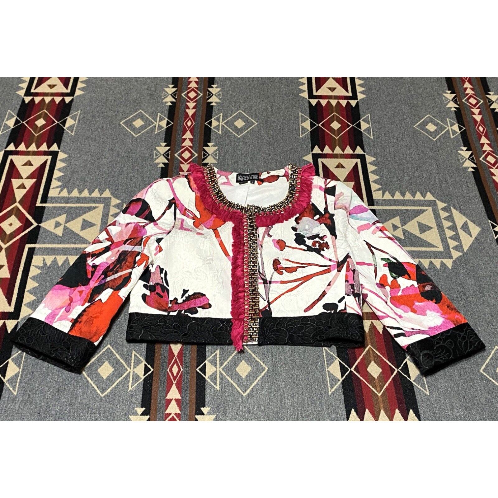 image of Sachin Babi Sachin + Babi Noir Womens Floral Cardigan Jacket Crop Size 4 Lined 3/4 T52 in White