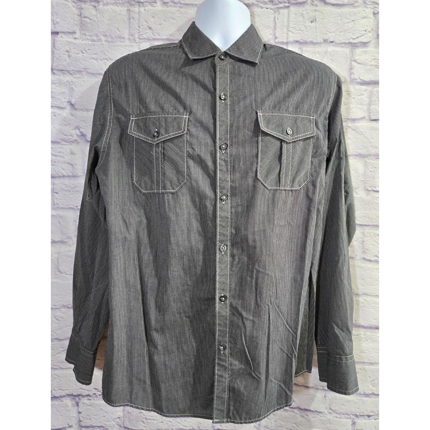 Other Michael Brandon Black White Striped Button Men's Shirt M Size US M / EU 48-50 / 2 - 1 Thumbnail