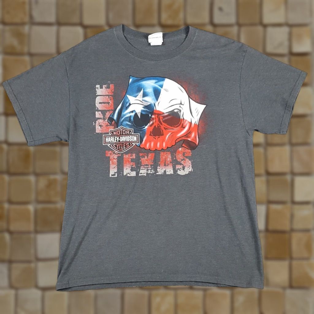 Harley Davidson VINTAGE Harley-Davidson Ride Texas Skull Biker T-Shirt Men's Large Gray 00s Motorcycle Retro Size US L / EU 52-54 / 3 - 1 Thumbnail
