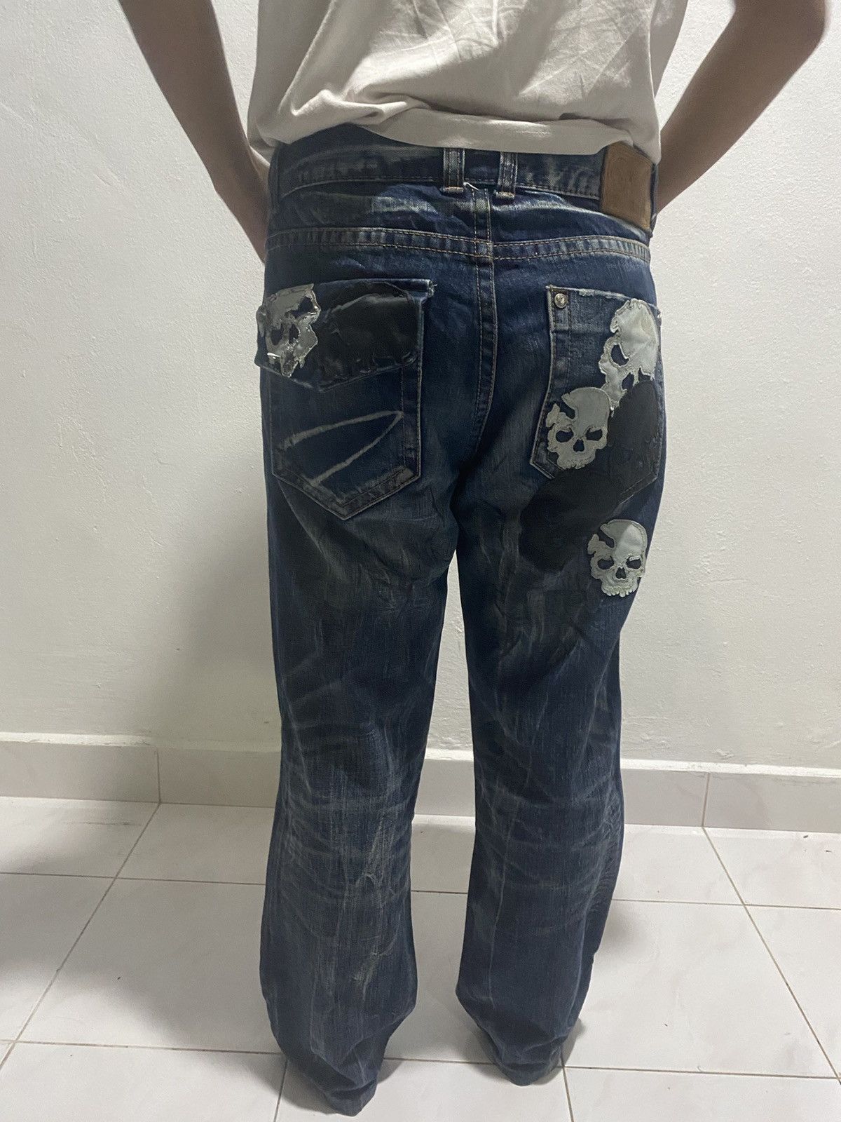 If Six Was Nine × Japanese Brand × Tornado Mart Baggy Jeans Cloud72 Skull Patch Distressed Design Size US 36 / EU 52 - 19 Thumbnail
